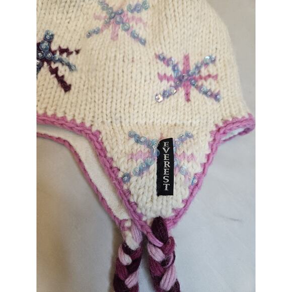 Everest Designs Wool Girls Hat Lined Tassel Cap Made in Nepal Ski Cap Snowflakes - Picture 8 of 16